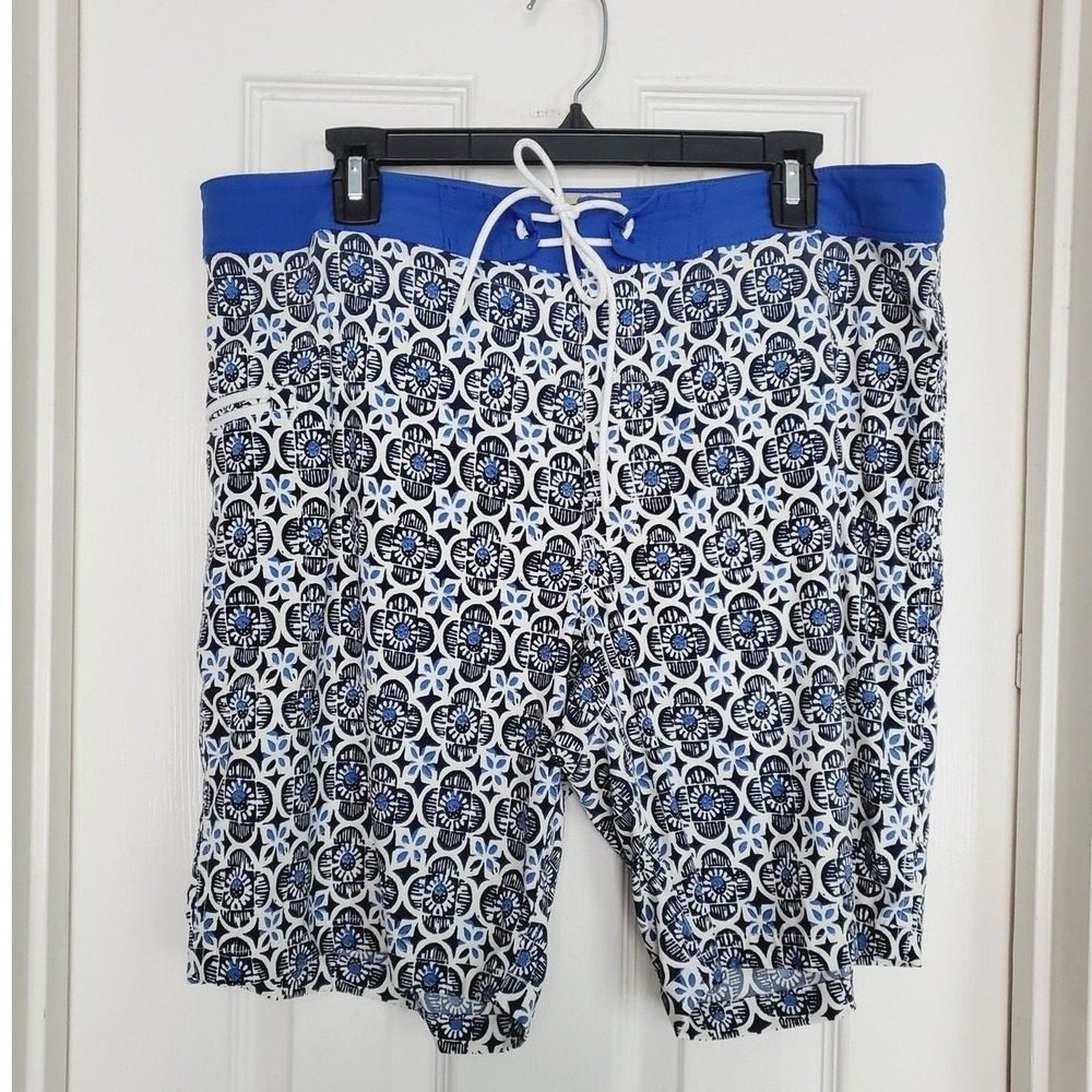 J.Crew Board Shorts Blue Floral Geometric Long Swim Trunks 34‎